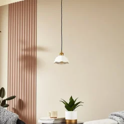 Lindby Annegret hanglamp, Ø 18 cm, keramiek, wit/messing