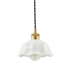 Lindby Annegret hanglamp, Ø 18 cm, keramiek, wit/messing