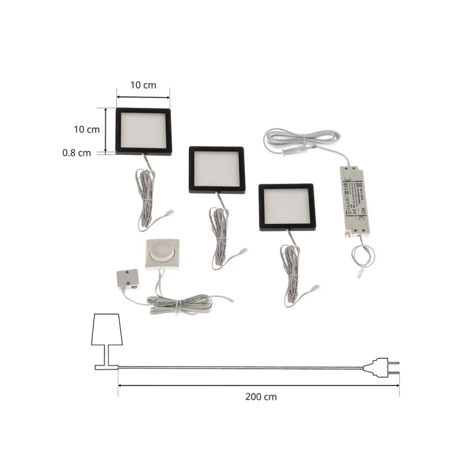 Lindby Antony LED meubelverlichting, set van 3, zwart