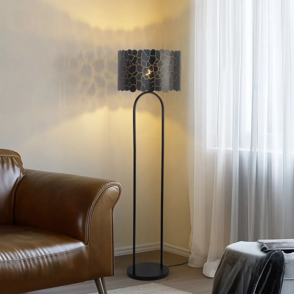 Lindby Aralena vloerlamp, zwart/goud, hoogte 143,5 cm