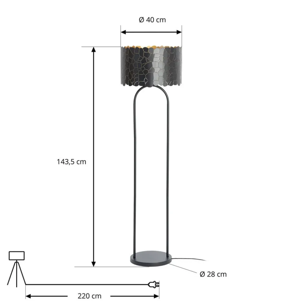 Lindby Aralena vloerlamp, zwart/goud, hoogte 143,5 cm
