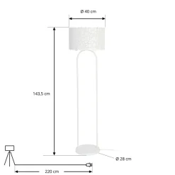 Lindby Aralena vloerlamp, wit, metaal, hoogte 143,5 cm