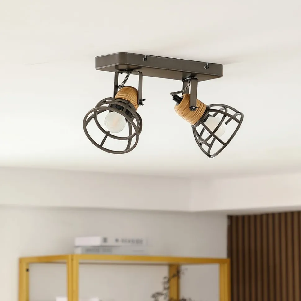 Lindby Arinthea plafondspot, 2-lamps, zwart, staal, E14