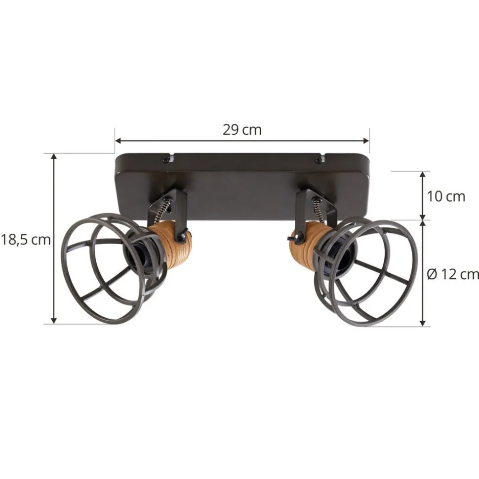 Lindby Arinthea plafondspot, 2-lamps, zwart, staal, E14