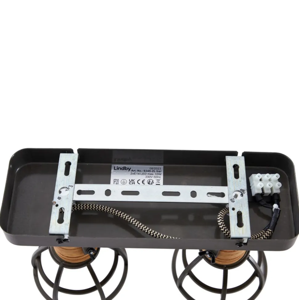 Lindby Arinthea plafondspot, 2-lamps, zwart, staal, E14