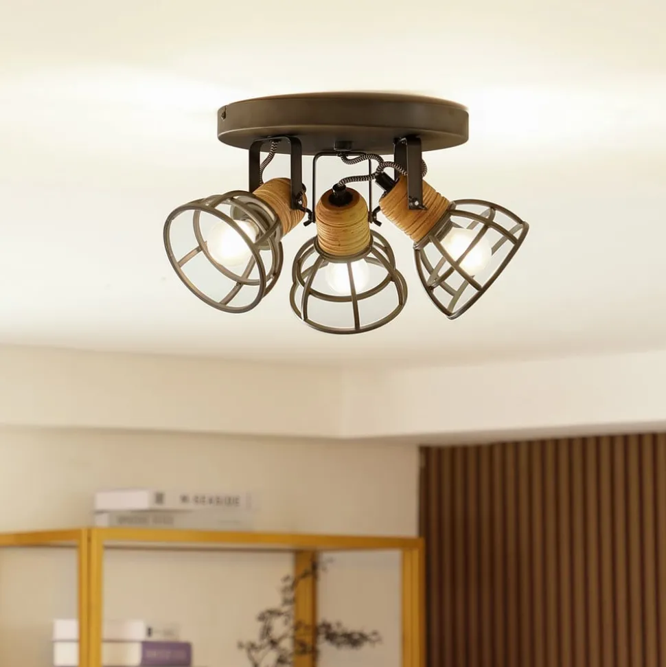 Lindby Arinthea plafondspot, 3-lamps, zwart, staal, E14