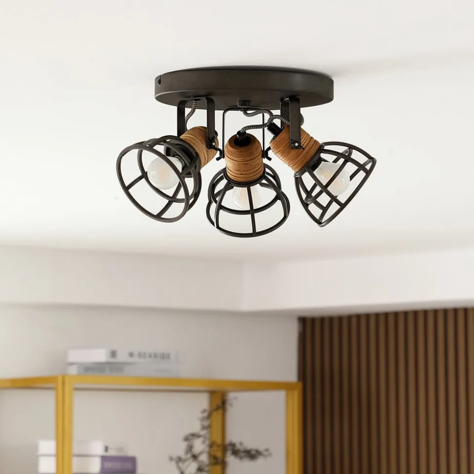 Lindby Arinthea plafondspot, 3-lamps, zwart, staal, E14