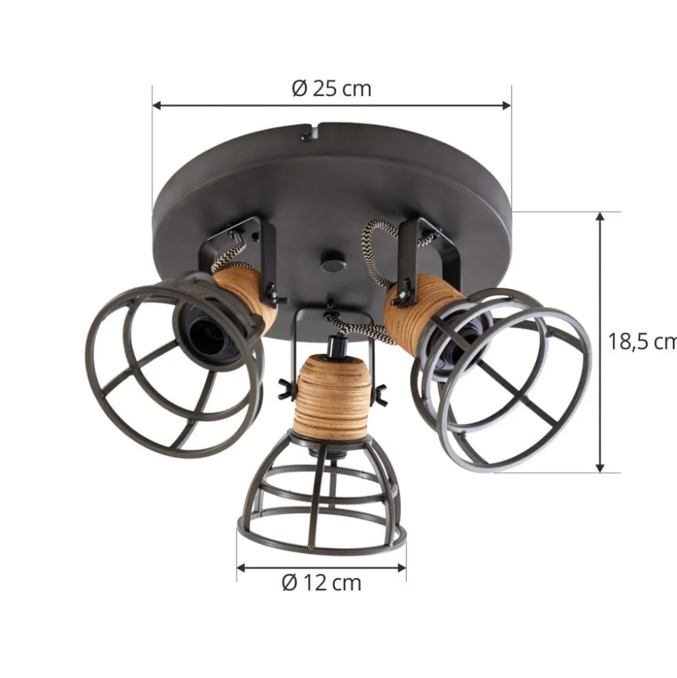 Lindby Arinthea plafondspot, 3-lamps, zwart, staal, E14