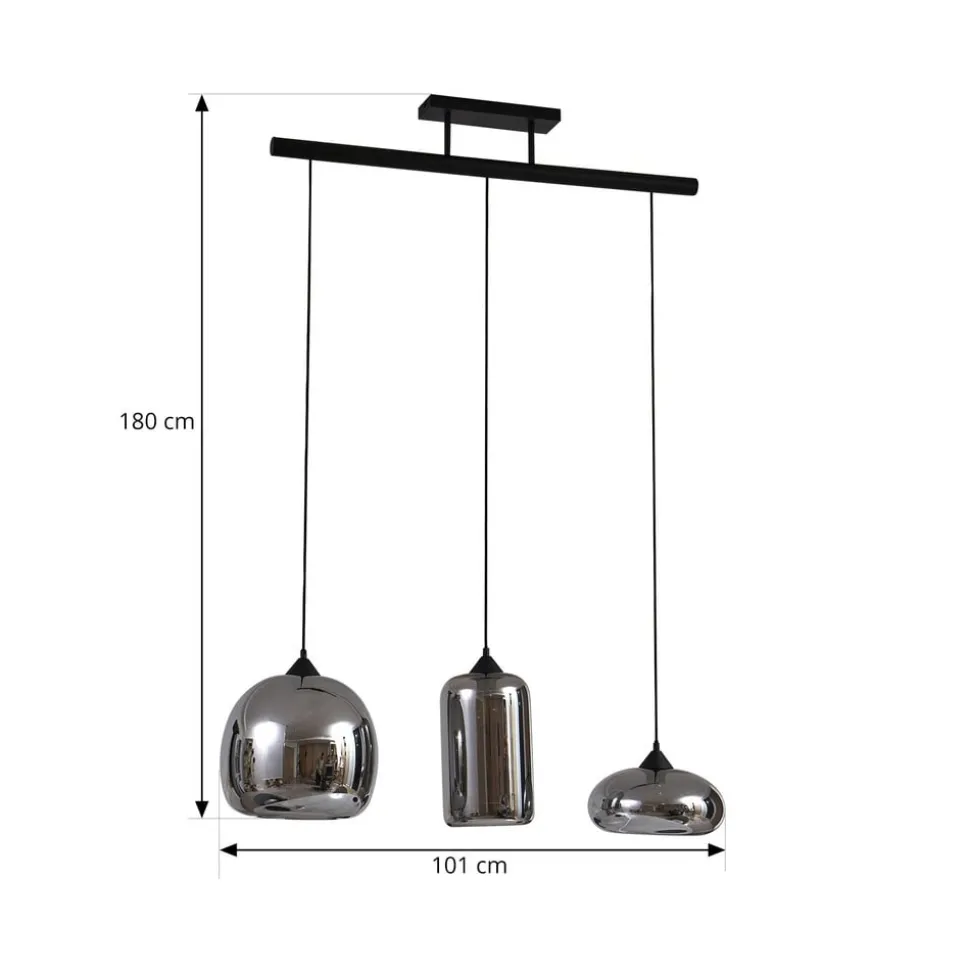 Lindby Arloris hanglamp met 3 rookglazen kappen