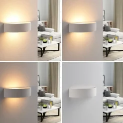 Lindby Aurel wandlamp, gips, wit, halfrond