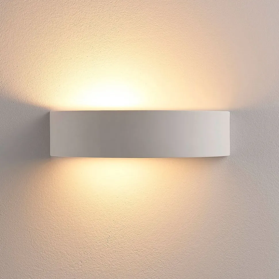Lindby Aurel wandlamp, gips, wit, halfrond