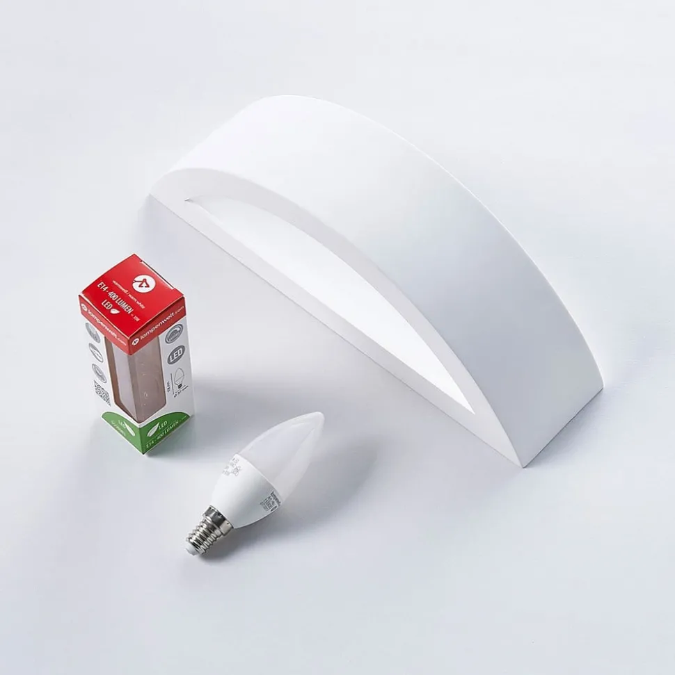 Lindby Aurel wandlamp, gips, wit, halfrond