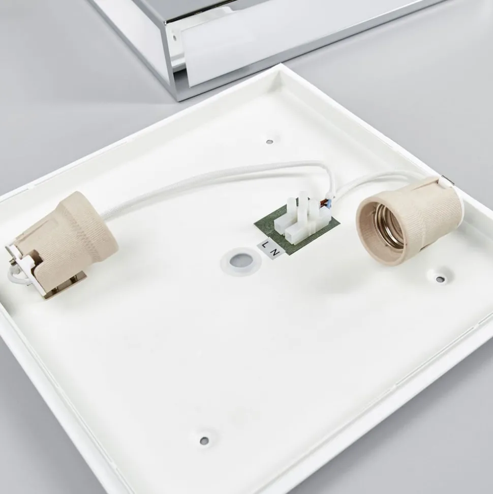 Lindby badkamer plafondlamp Eniola, 30 cm, wit/grijs, IP44