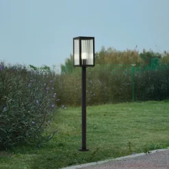 Lindby Bolgar tuinpadverlichting, zwart, metaal, glas, 15 cm