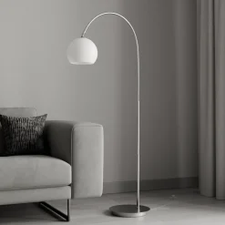 Lindby booglamp Cynthia, nikkelkleurig, glas, 140 cm, E27