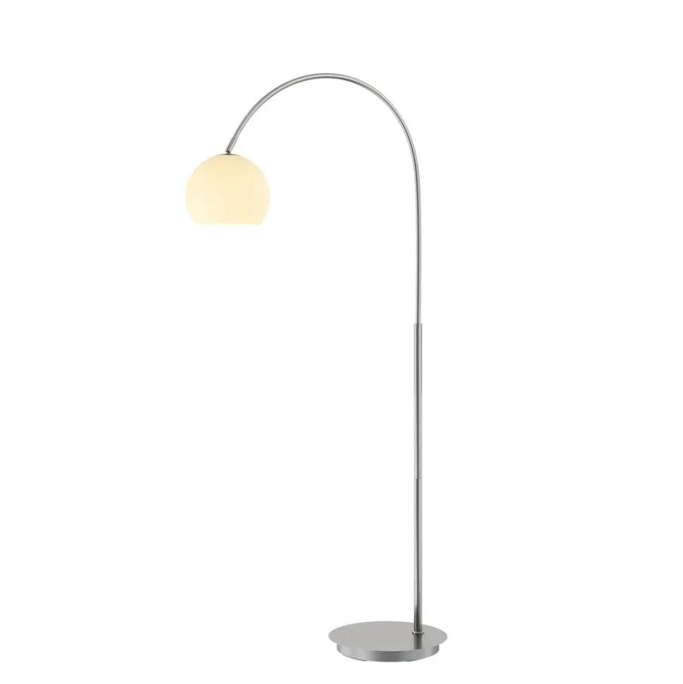 Lindby booglamp Cynthia, nikkelkleurig, glas, 140 cm, E27