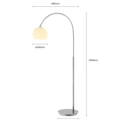 Lindby booglamp Cynthia, nikkelkleurig, glas, 140 cm, E27