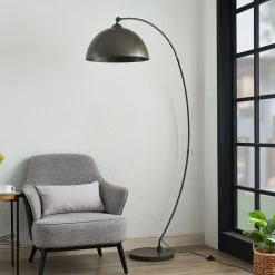 Lindby booglamp Jonera, grijs, metaal, E27, 185 cm hoog