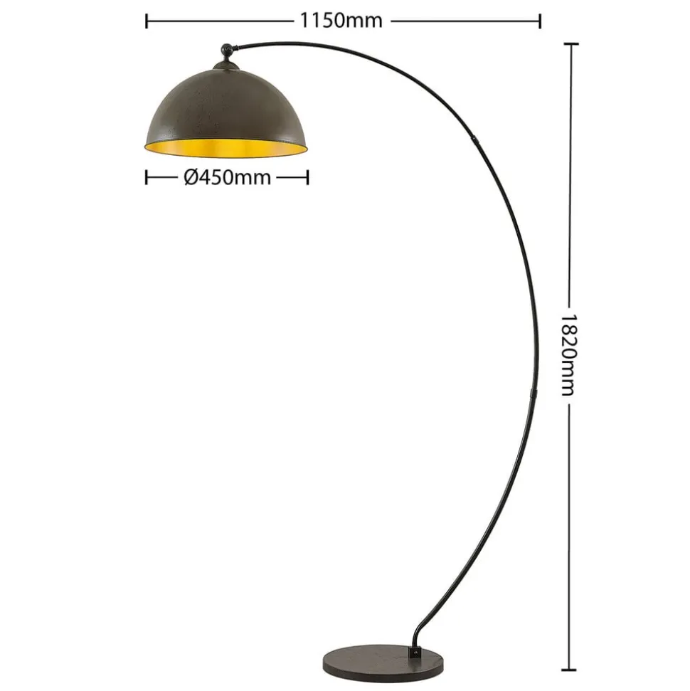Lindby booglamp Jonera, grijs, metaal, E27, 185 cm hoog