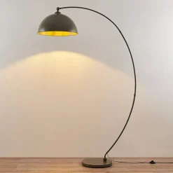 Lindby booglamp Jonera, grijs, metaal, E27, 185 cm hoog