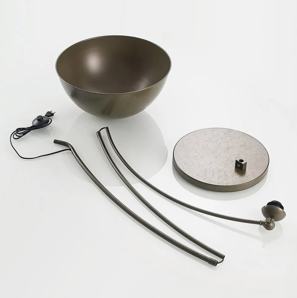 Lindby booglamp Jonera, grijs, metaal, E27, 185 cm hoog