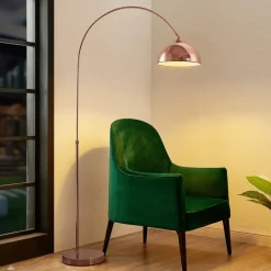 Lindby booglamp Lennart, koper, in hoogte verstelbaar, E27