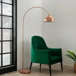 Lindby booglamp Lennart, koper, in hoogte verstelbaar, E27