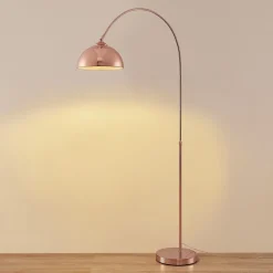 Lindby booglamp Lennart, koper, in hoogte verstelbaar, E27