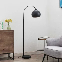 Lindby booglamp Minali, zwart, metaal, 148 cm hoog, E27