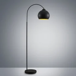 Lindby booglamp Minali, zwart, metaal, 148 cm hoog, E27