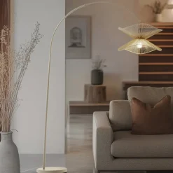 Lindby booglamp Valdorin, beige, papier, 195 cm, IP20