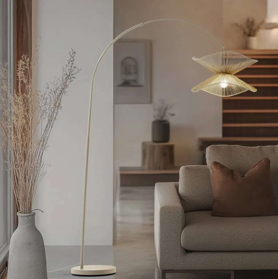 Lindby booglamp Valdorin, beige, papier, 195 cm, IP20