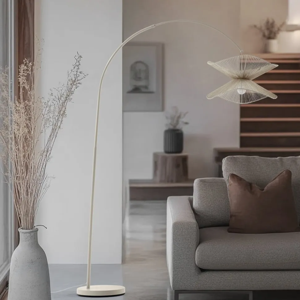 Lindby booglamp Valdorin, beige, papier, 195 cm, IP20