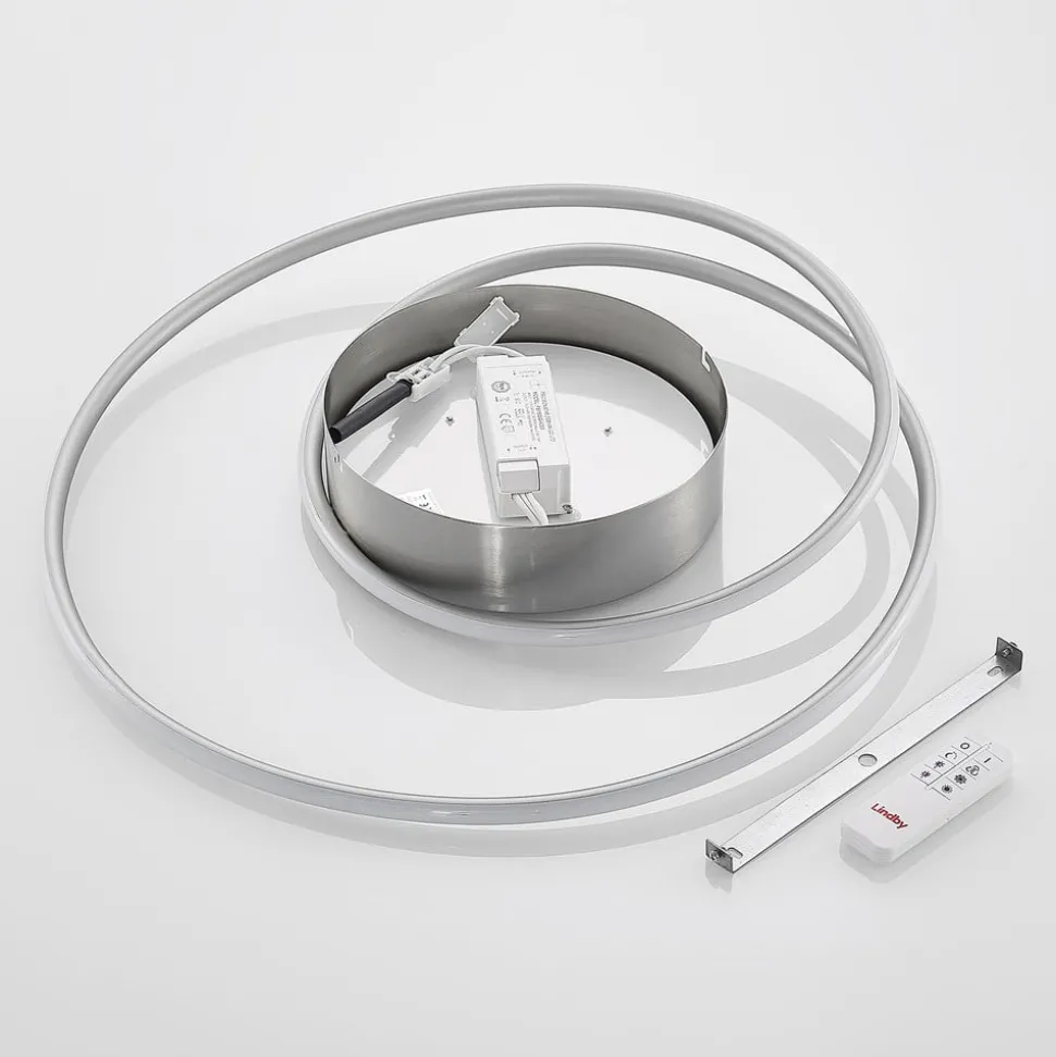 Lindby Bovia LED plafondlamp, CCT, dimbaar, nikkel