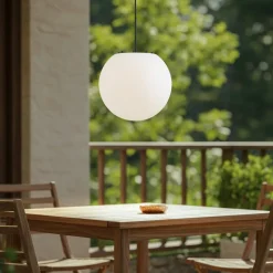 Lindby buiten hanglamp Alea, wit, kunststof, Ø 38 cm