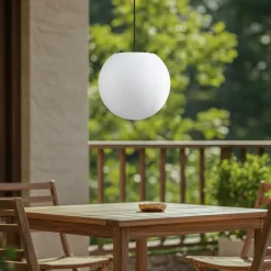 Lindby buiten hanglamp Alea, wit, kunststof, Ø 38 cm