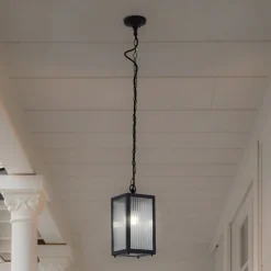 Lindby buiten hanglamp Bolgar, zwart, metaal, glas