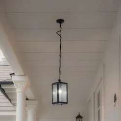 Lindby buiten hanglamp Bolgar, zwart, metaal, glas