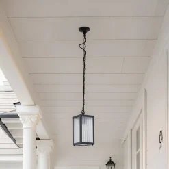 Lindby buiten hanglamp Bolgar, zwart, metaal, glas