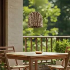 Lindby buiten hanglamp Taryn, bruin, kunststof, IP44 35cm