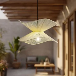 Lindby buiten hanglamp Valdorin, beige, katoen, Ø 40cm