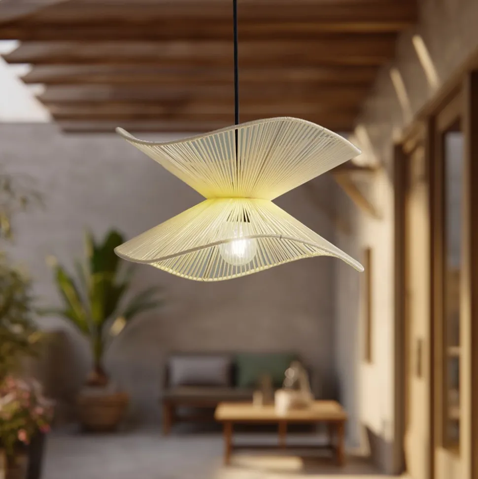 Lindby buiten hanglamp Valdorin, beige, katoen, Ø 40cm