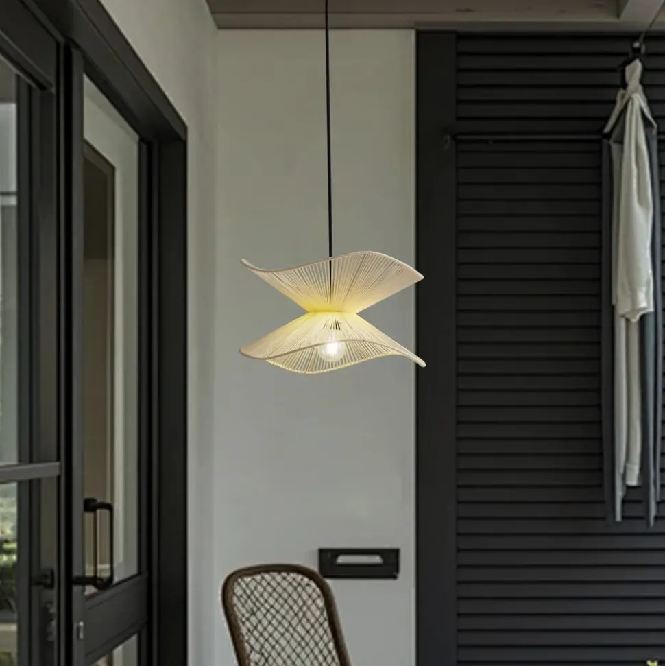 Lindby buiten hanglamp Valdorin, beige, katoen, Ø 40cm