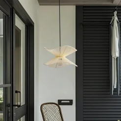 Lindby buiten hanglamp Valdorin, beige, katoen, Ø 40cm