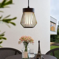 Lindby buiten hanglamp Vajana, Ø 19 cm, zwart, aluminium