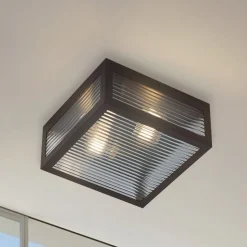 Lindby buiten plafondlamp Bolgar, zwart, metaal, glas