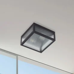 Lindby buiten plafondlamp Bolgar, zwart, metaal, glas