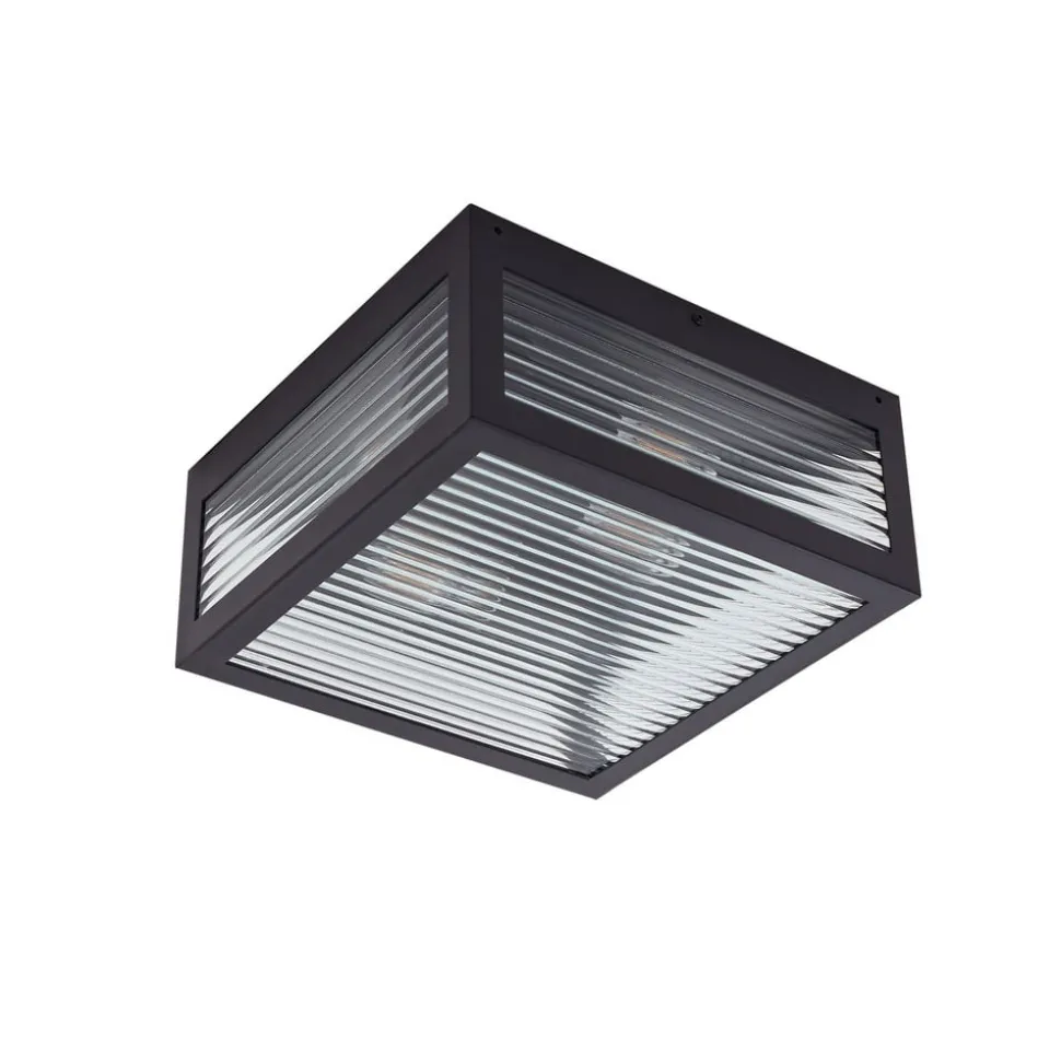 Lindby buiten plafondlamp Bolgar, zwart, metaal, glas