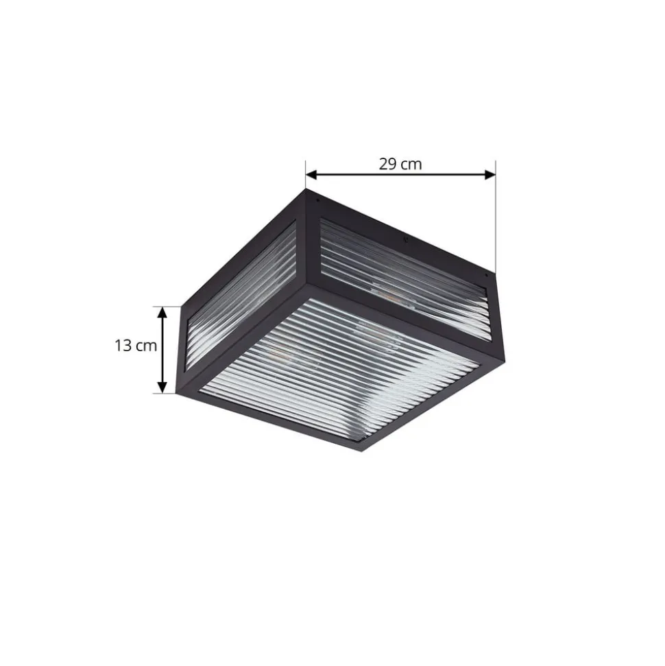 Lindby buiten plafondlamp Bolgar, zwart, metaal, glas