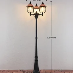 Lindby buitenlamp Clint, 225cm, 3-lamps, zeewaterbestendig, E27